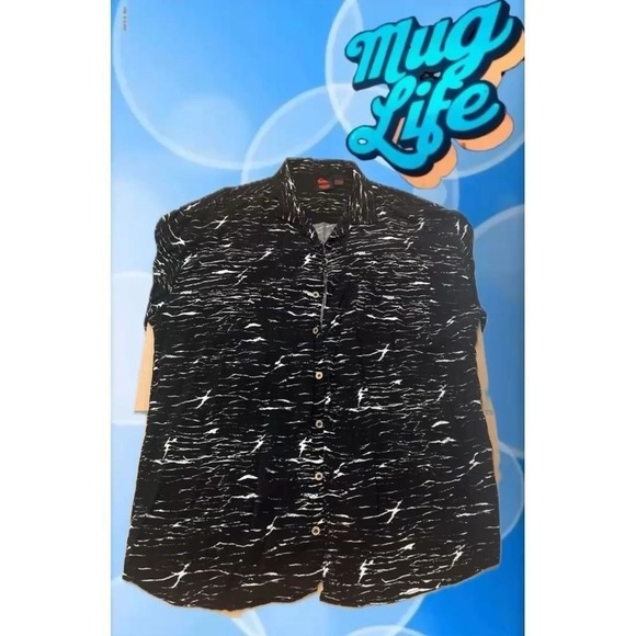 Quiksilver x Stranger Things Men's  L Button Up Veinscose Shirt Black White Wave - Picture 5 of 9